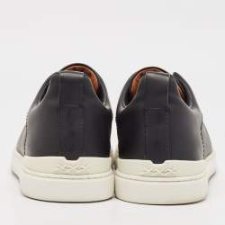 Pre Owned Ermenegildo Zegna Black Leather and Wool Triple Stitch Slip On Sneakers Size 43