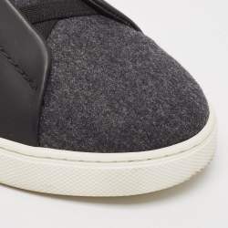 Pre Owned Ermenegildo Zegna Black Leather and Wool Triple Stitch Slip On Sneakers Size 43