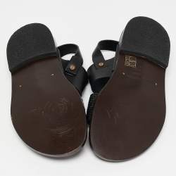 Pre Owned Ermenegildo Zegna Black Woven Leather Strap Flat Sandals Size 39