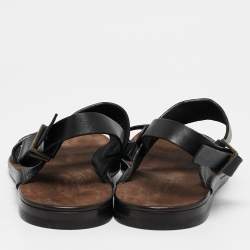 Pre Owned Ermenegildo Zegna Black Woven Leather Strap Flat Sandals Size 39