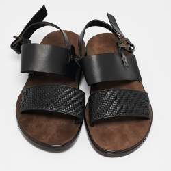 Pre Owned Ermenegildo Zegna Black Woven Leather Strap Flat Sandals Size 39