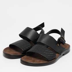 Pre Owned Ermenegildo Zegna Black Woven Leather Strap Flat Sandals Size 39