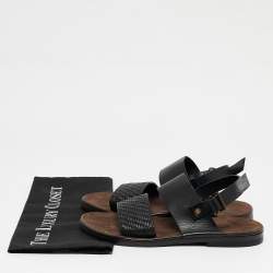 Pre Owned Ermenegildo Zegna Black Woven Leather Strap Flat Sandals Size 39