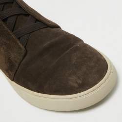 Ermenegildo Zegna Brown Suede Triple Stitch High Top Sneakers Size 43.5
