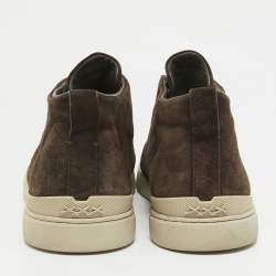 Ermenegildo Zegna Brown Suede Triple Stitch High Top Sneakers Size 43.5