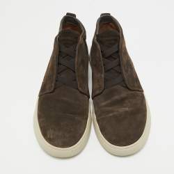 Ermenegildo Zegna Brown Suede Triple Stitch High Top Sneakers Size 43.5