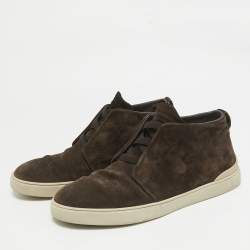Ermenegildo Zegna Brown Suede Triple Stitch High Top Sneakers Size 43.5