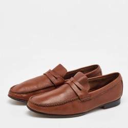 Ermenegildo Zegna Brown Leather Slip On Loafers Size 41