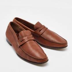 Ermenegildo Zegna Brown Leather Slip On Loafers Size 41
