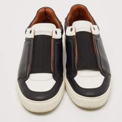 Pre Owned Ermenegildo Zegna Black/White Leather Triple Stitch Sneakers Size 43.5