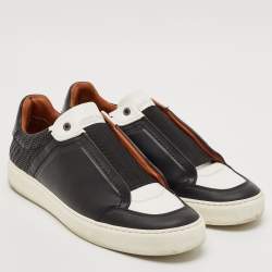 Pre Owned Ermenegildo Zegna Black/White Leather Triple Stitch Sneakers Size 43.5