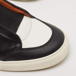 Pre Owned Ermenegildo Zegna Black/White Leather Triple Stitch Sneakers Size 43.5