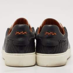 Pre Owned Ermenegildo Zegna Black/White Leather Triple Stitch Sneakers Size 43.5