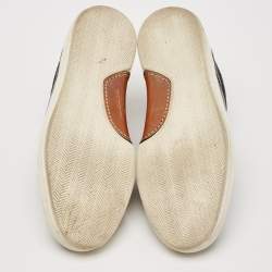 Pre Owned Ermenegildo Zegna Black/White Leather Triple Stitch Sneakers Size 43.5