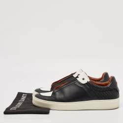 Pre Owned Ermenegildo Zegna Black/White Leather Triple Stitch Sneakers Size 43.5