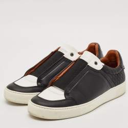 Pre Owned Ermenegildo Zegna Black/White Leather Triple Stitch Sneakers Size 43.5