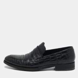 Ermenegildo Zegna Black Alligator Leather Penny  Loafers Size 42