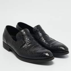 Ermenegildo Zegna Black Alligator Leather Penny  Loafers Size 42