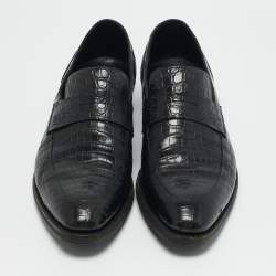 Ermenegildo Zegna Black Alligator Leather Penny  Loafers Size 42