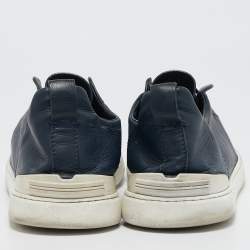 Pre Owned Ermenegildo Zegna Navy Blue Leather Triple stitch Slip On Sneakers Size 44