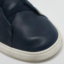 Pre Owned Ermenegildo Zegna Navy Blue Leather Triple stitch Slip On Sneakers Size 44