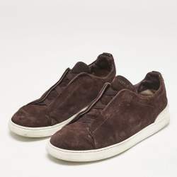 Pre Owned Ermenegildo Zegna Dark Brown Suede Triple Stitch Slip On Sneakers Size 45
