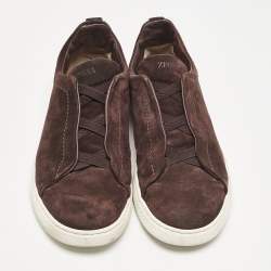 Pre Owned Ermenegildo Zegna Dark Brown Suede Triple Stitch Slip On Sneakers Size 45