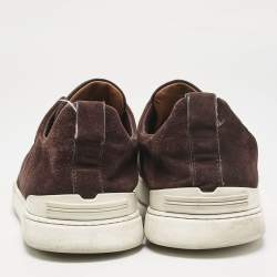 Pre Owned Ermenegildo Zegna Dark Brown Suede Triple Stitch Slip On Sneakers Size 45