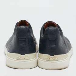 Ermenegildo Zegna Navy Blue Leather Triple Stitch Slip On Sneakers Size 41