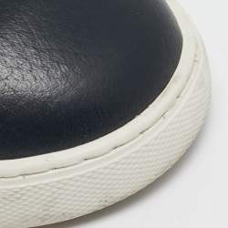 Ermenegildo Zegna Navy Blue Leather Triple Stitch Slip On Sneakers Size 41