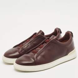 مملوكة مسبقًا Ermenegildo Zegna Brown Leather Triple Stitch Slip On Sneakers Size 41