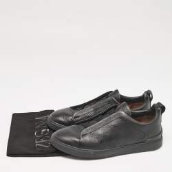 Pre Owned Ermenegildo Zegna Black Leather Triple Stitch Slip On Sneakers Size 42.5