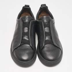 Pre Owned Ermenegildo Zegna Black Leather Triple Stitch Slip On Sneakers Size 42.5