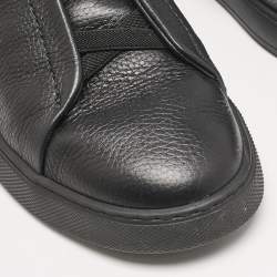 Pre Owned Ermenegildo Zegna Black Leather Triple Stitch Slip On Sneakers Size 42.5