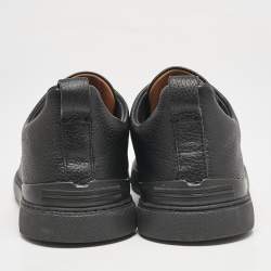 Pre Owned Ermenegildo Zegna Black Leather Triple Stitch Slip On Sneakers Size 42.5