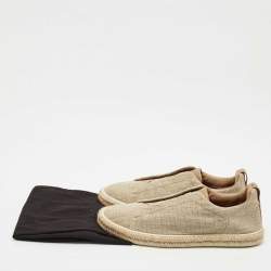 Ermenegildo Zegna Beige Canvas and Leather Triple Stitch Slip On Sneakers Size 45.5