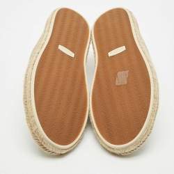 Ermenegildo Zegna Beige Canvas and Leather Triple Stitch Slip On Sneakers Size 45.5