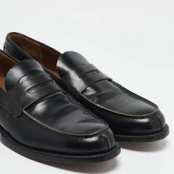 Ermenegildo Zegna Black Leather Penny Slip On Loafers Size 45