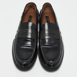 Ermenegildo Zegna Black Leather Penny Slip On Loafers Size 45