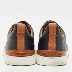 Pre Owned Ermenegildo Zegna Black Leather triple stitch Slip On Sneakers Size 45