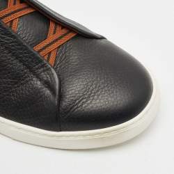 Pre Owned Ermenegildo Zegna Black Leather triple stitch Slip On Sneakers Size 45