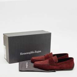 Ermenegildo Zegna Dark Red Suede Driver Loafers Size 42