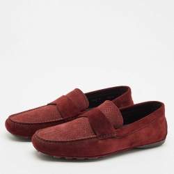 Ermenegildo Zegna Dark Red Suede Driver Loafers Size 42