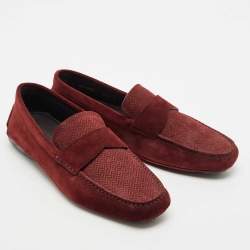 Ermenegildo Zegna Dark Red Suede Driver Loafers Size 42