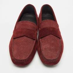 Ermenegildo Zegna Dark Red Suede Driver Loafers Size 42