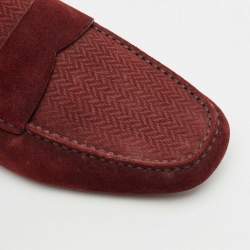 Ermenegildo Zegna Dark Red Suede Driver Loafers Size 42