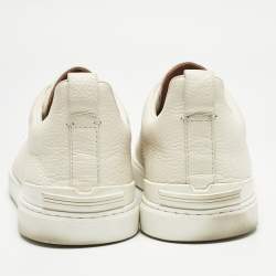 Pre Owned Ermenegildo Zegna Cream Leather triple stitch Slip On Sneakers Size 45