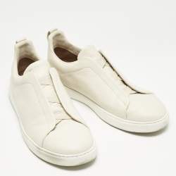 Pre Owned Ermenegildo Zegna Cream Leather triple stitch Slip On Sneakers Size 45