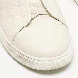 Pre Owned Ermenegildo Zegna Cream Leather triple stitch Slip On Sneakers Size 45