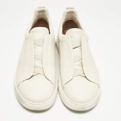 Pre Owned Ermenegildo Zegna Cream Leather triple stitch Slip On Sneakers Size 45